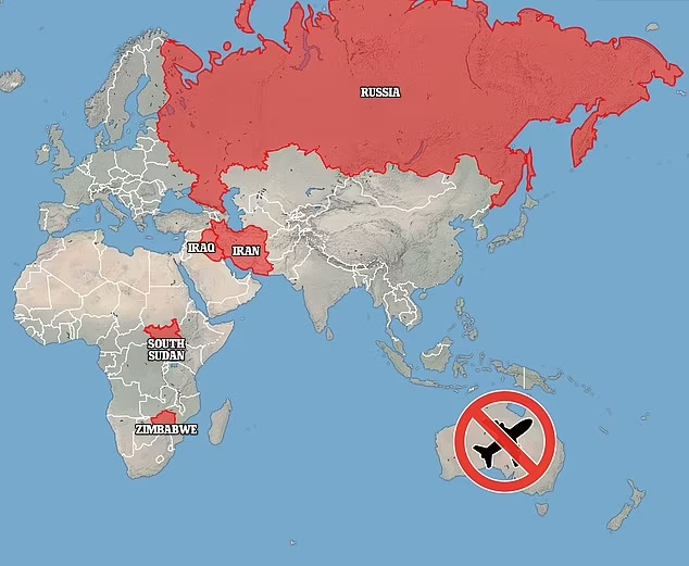 image shows countries banned from Australia