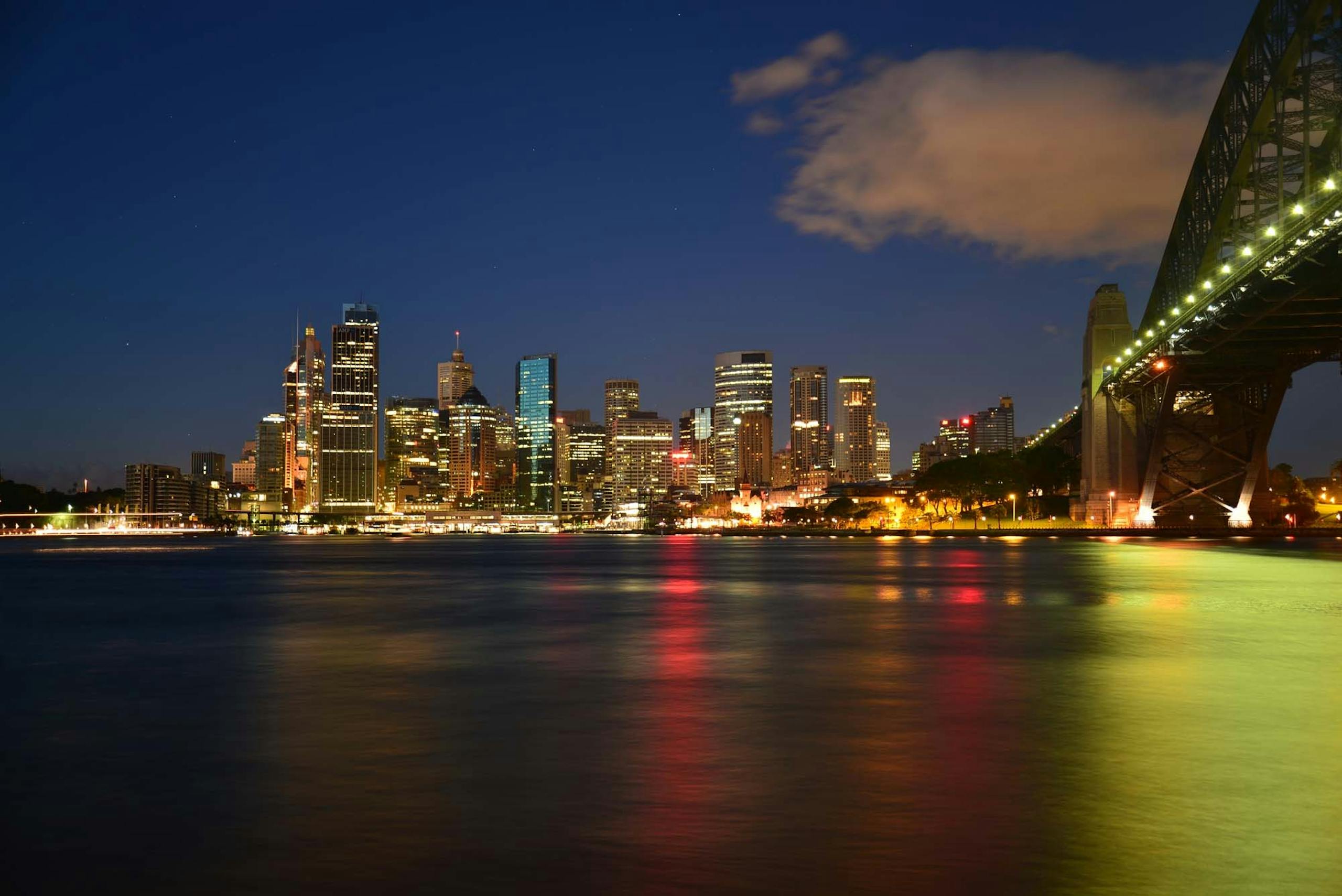 Panoramic Photography of Metropolis Next to Bridge during Night Time